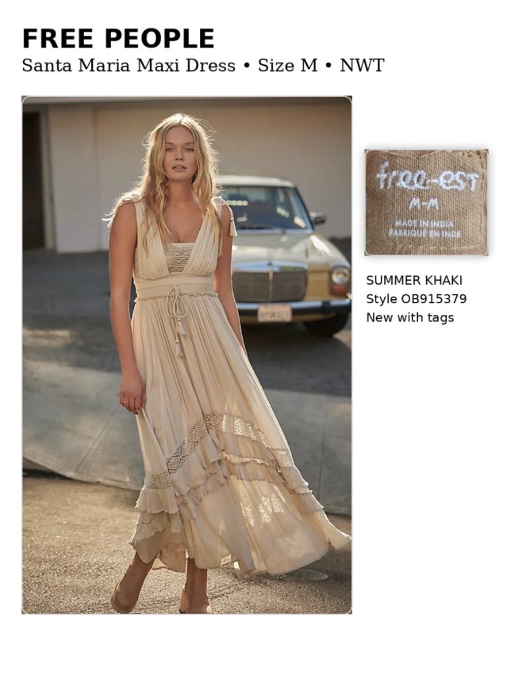 Free People Santa Maria Maxi Dress Summer Khaki Size M NWT